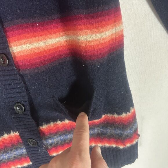 Gap Lambswool Cardigan Sweater Womens Small Long Sleeve Button Down Blue Aztec - Picture 5 of 9